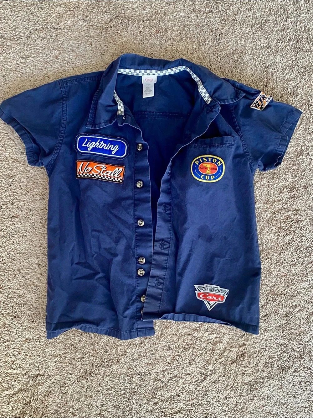Disney Navy Blue Lightning Patch Button-Front Kids Shirt